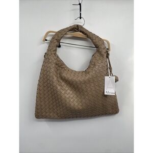 Alyssa Hobo Bag Women's Brown Woven Leather Top Handle Slouchy Shoulder Bag NWT